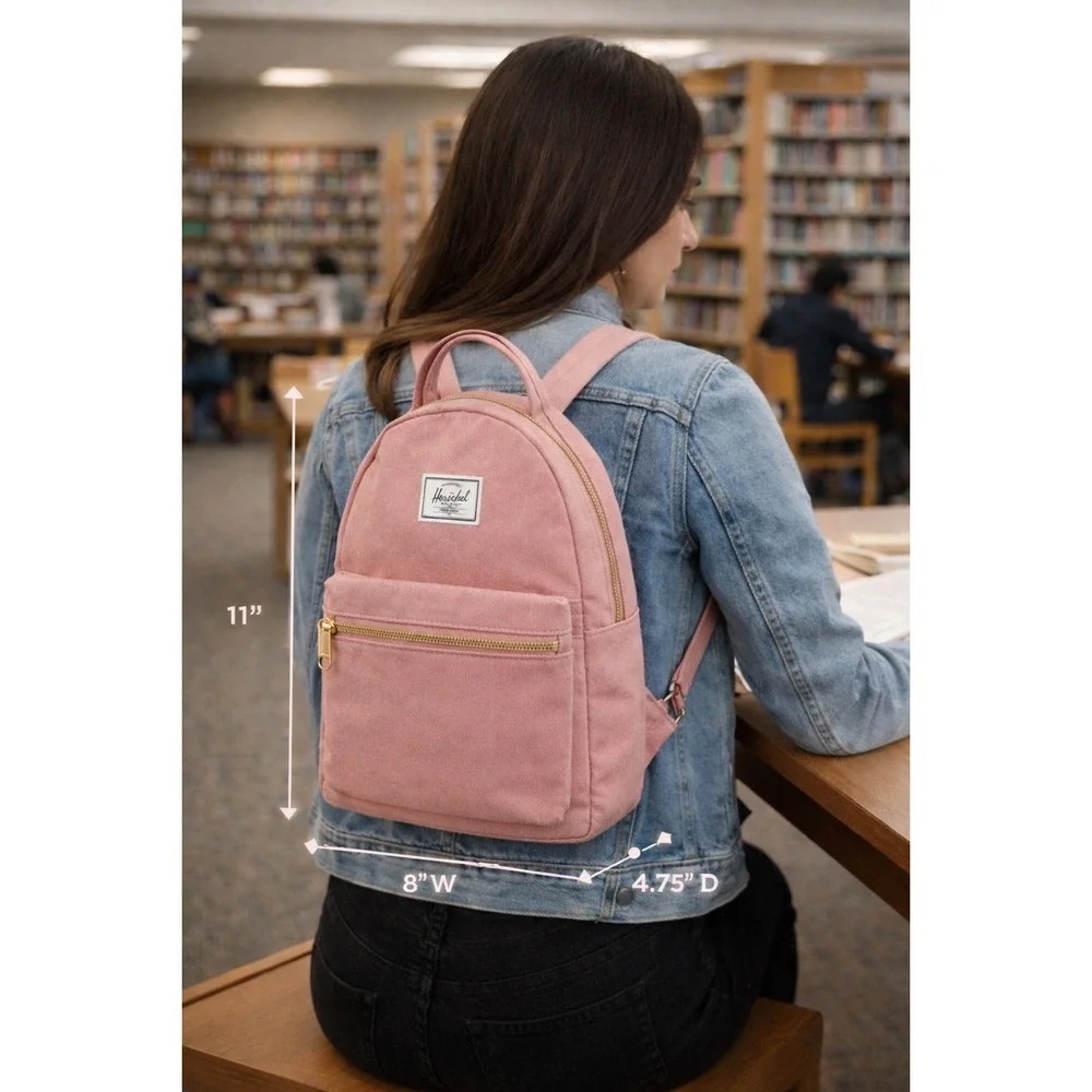 Herschel Nova Mini Backpack Ash Rose Pink 9L Gold Zip Striped Lining Women's Bag